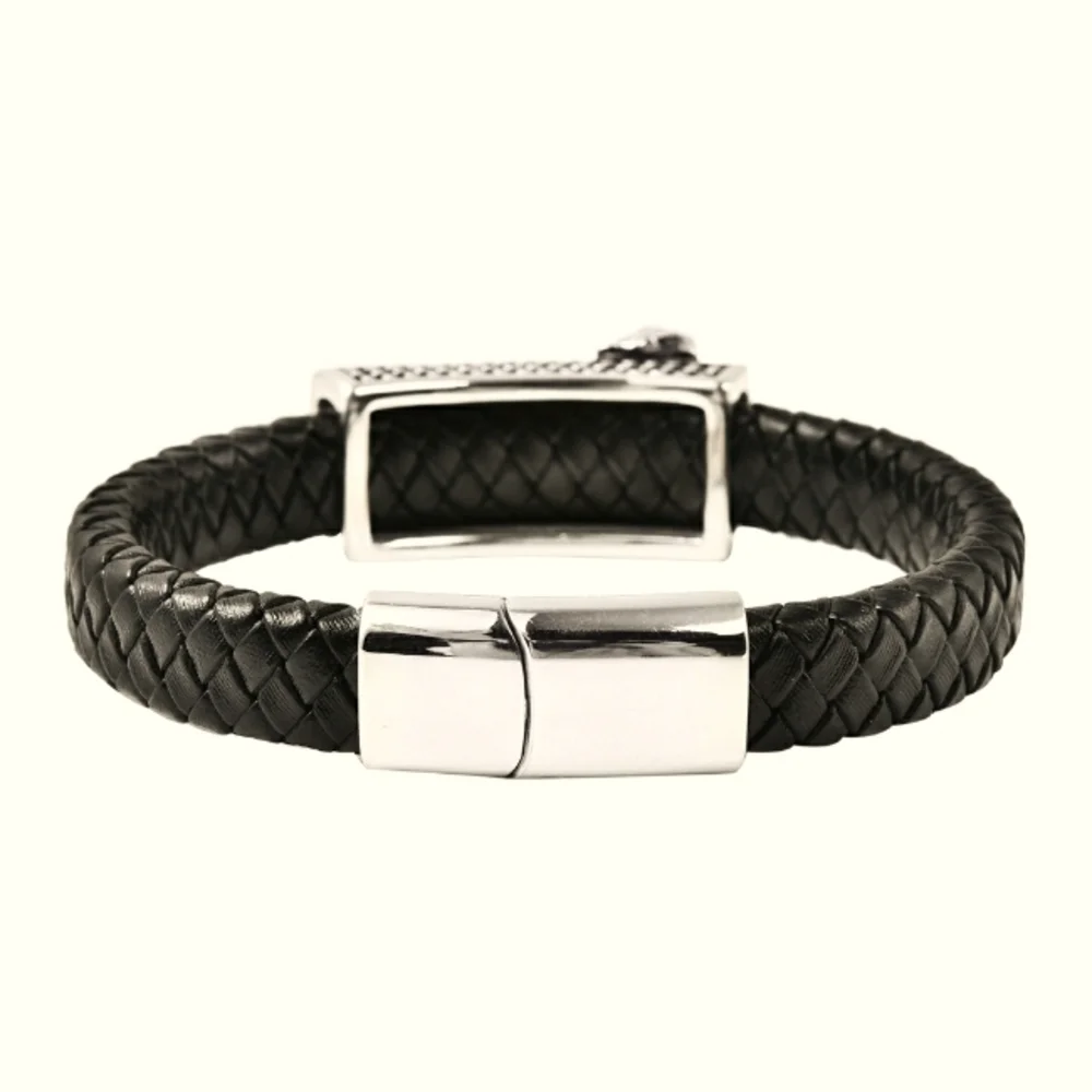 🔥SALE Genuine Leather Braided Dual Horse Bracelet in Black Oxidized Stainless